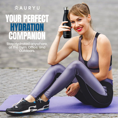 Auryu Best in Class Triple-Walled Insulated Stainless Steel Water Bottle, Keeps your Drinks Cold for up to 24 Hours and Hot for up to 12 Hours, Leak Proof, Make a Difference in the World, Black, 17oz