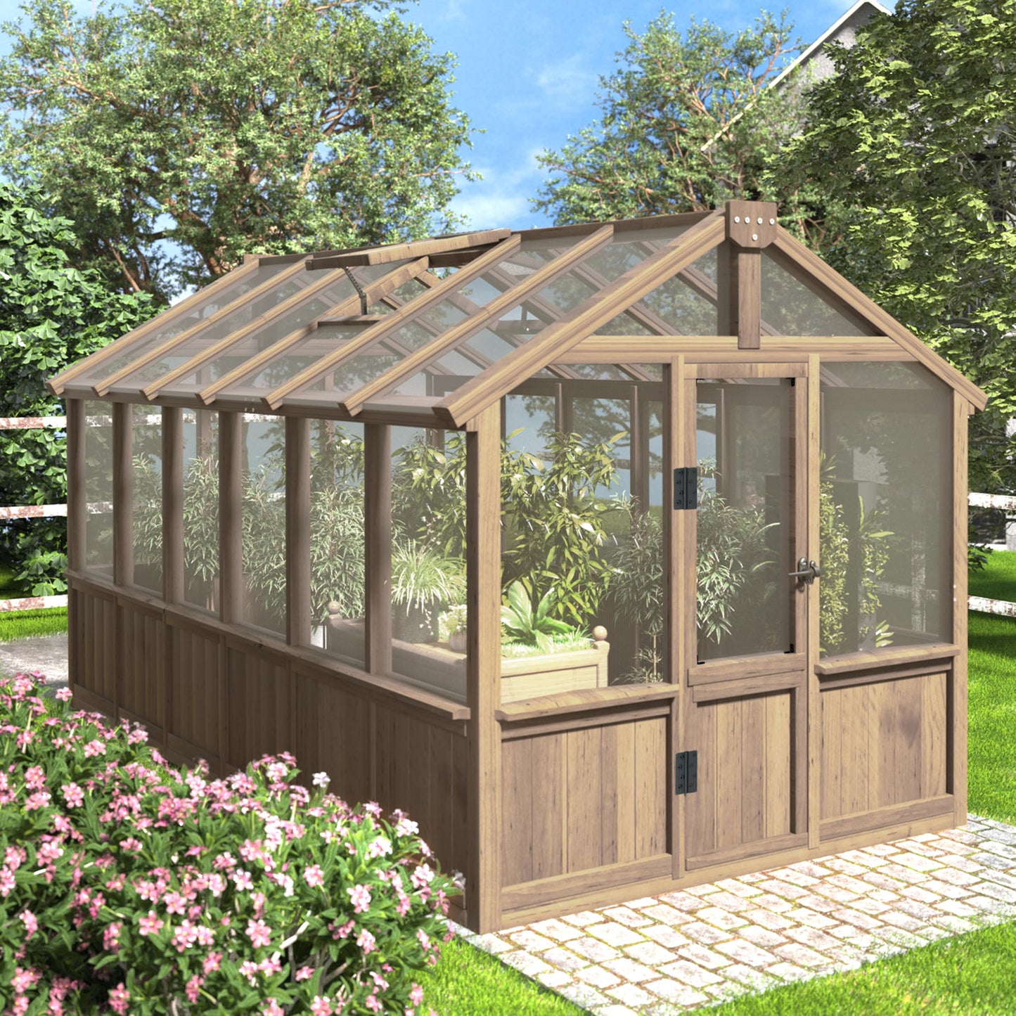 Yardenaler 6x12 FT Greenhouse Kit, Wood Greenhouses with 6MM Thick Polycarbonate Panel for Outdoor, Walk-in Green House with Lockable Door & Adjustable Roof Vent, Backyard, Garden, Light Mocha Brown