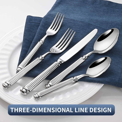 65-Piece Heavy Duty Silverware Set for 12, 18/10 Stainless Steel Forged Flatware Set, Flatware Set with Serving Utensil, Extra Thick Heavy Weight, Ideal for Gift