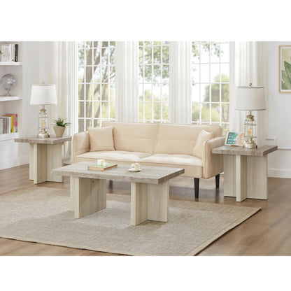 Roundhill Furniture Mchome 3-Piece Coffee Table Set, Coffee Table and Two End Tables, Weathered Gray and Beige
