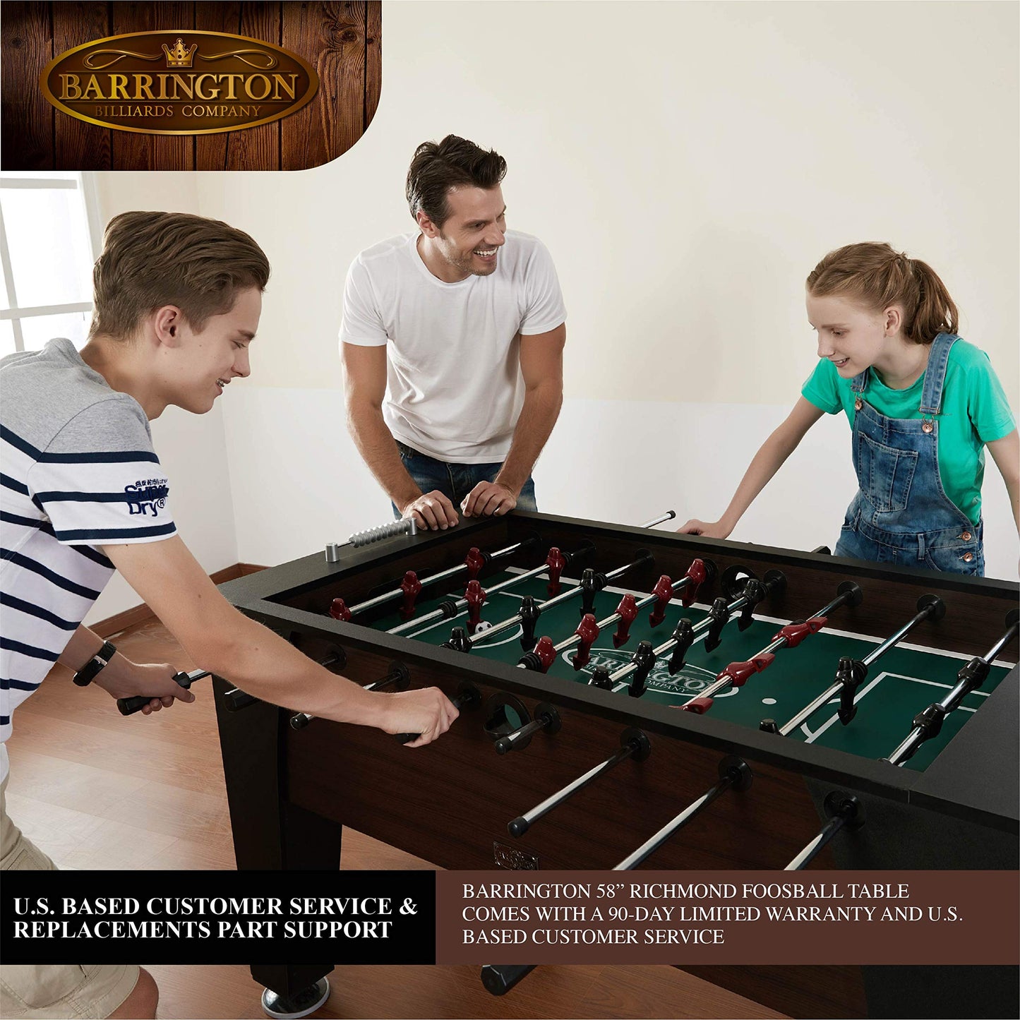 Barrington 58” Richmond Foosball Table Competition Size, Durable and Stylish with Tabletop Sports Soccer Balls, Perfect for Family Game Rooms