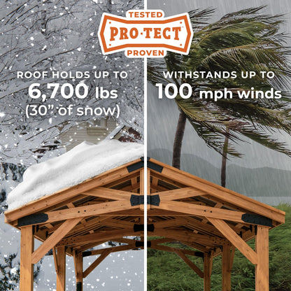 Backyard Discovery Norwood 12 ft. x 10 ft. Cedar Wood Gazebo Pavilion,Thermal Insulated Hard Top Steel Roof, Durable, Supports Snow Loads and Wind Speed, Rot Resistant, Backyard, Deck, Garden, Patio