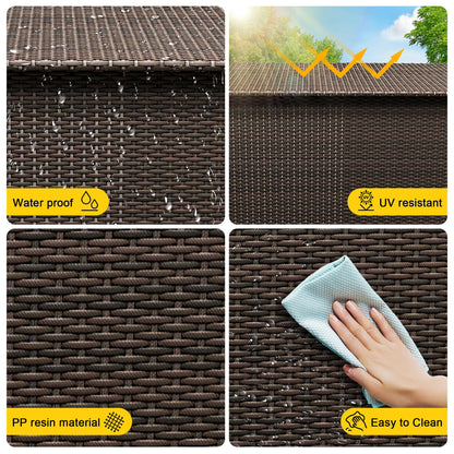 MilleLoom 185 Gallon Outdoor Storage Box with Wheels - Large Wicker Rattan Deck Box for Patio Cushions, Garden Tools, Pool Floats & Pillows, All-Weather Patio Furniture Storage, Brown