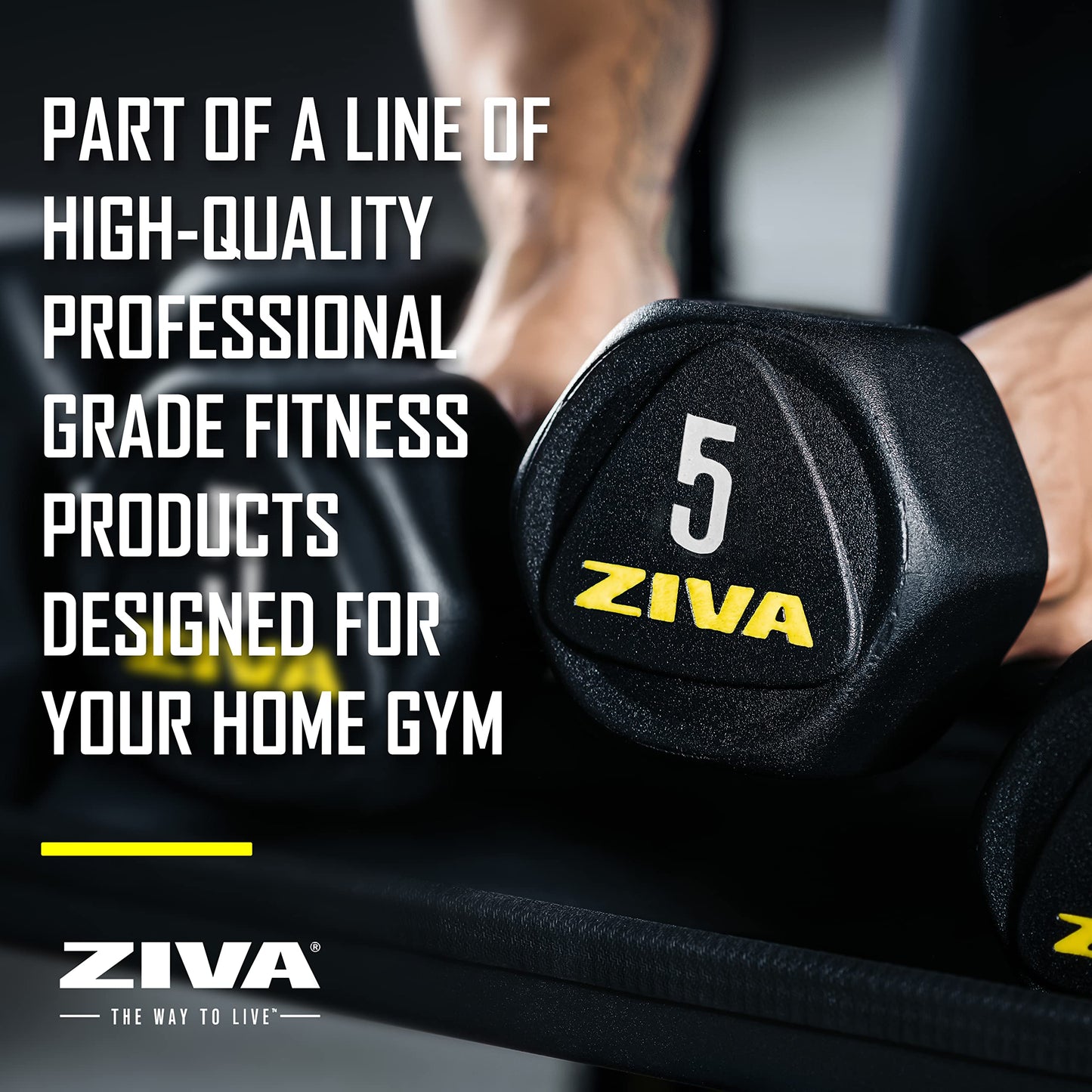 ZIVA 150 lb Hexagon Dumbbell Set with Rack - 5lb-25lb PPU Coated Dumbbell Pairs, Scratch-Proof Handles, UV & Corrosion-Resistant, Steel Weight Rack, Space-Saving Design for Home Gym