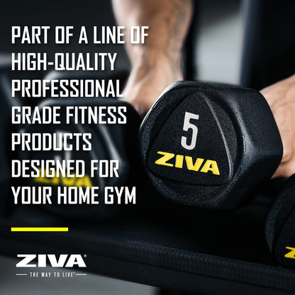 ZIVA 150 lb Hexagon Dumbbell Set with Rack - 5lb-25lb PPU Coated Dumbbell Pairs, Scratch-Proof Handles, UV & Corrosion-Resistant, Steel Weight Rack, Space-Saving Design for Home Gym