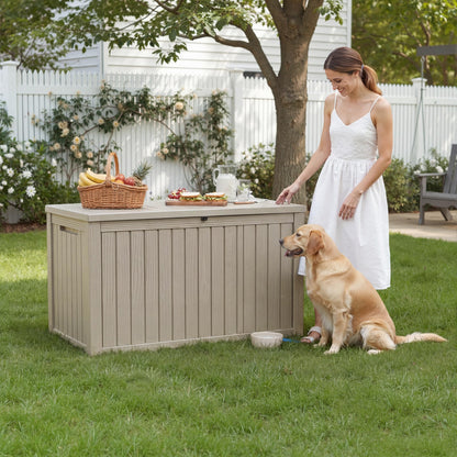 FICARTS Deck Storage Box, Waterproof Outdoor Storage Bin with Lockable Lid, Weatherproof Patio Deck Box for Garden Tools, Pool Supplies & Patio Accessories (Grey,230GAL)