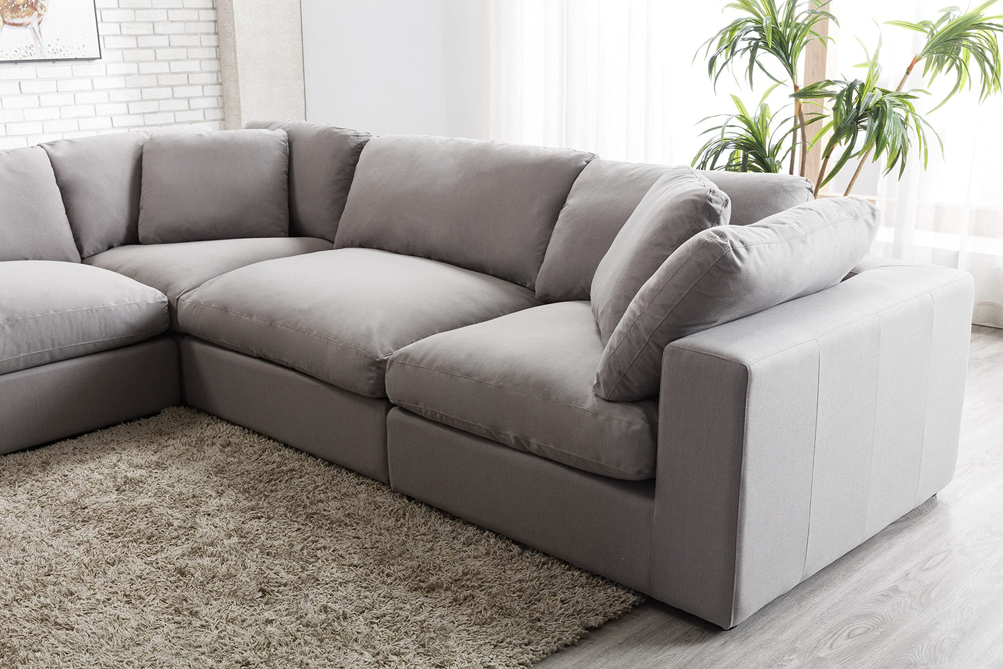 Roundhill Furniture Rivas Contemporary Feather Fill 5-Piece Modular Sectional Sofa with Two Ottomans, Graphite