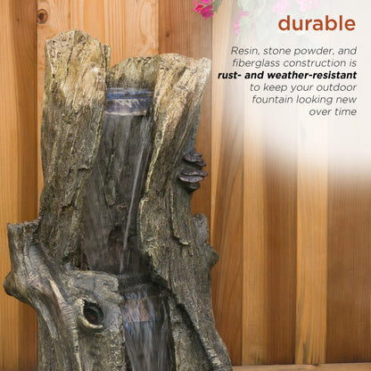 Alpine Corporation WIN258 Outdoor Rainforest Waterfall Tree Trunk Floor Fountain with LED Lights, Tiered Garden Decor, 41" H, Brown