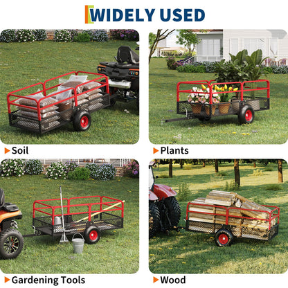 PeakPursuit Tow Behind Steel Dump Cart, Heavy Duty Yard Garden Trailer with Removable Sides & All Terrain Tires, Fits Lawn Mower, Tractor, Garden Cart, 1600 lbs 22 Cubic Feet, Red