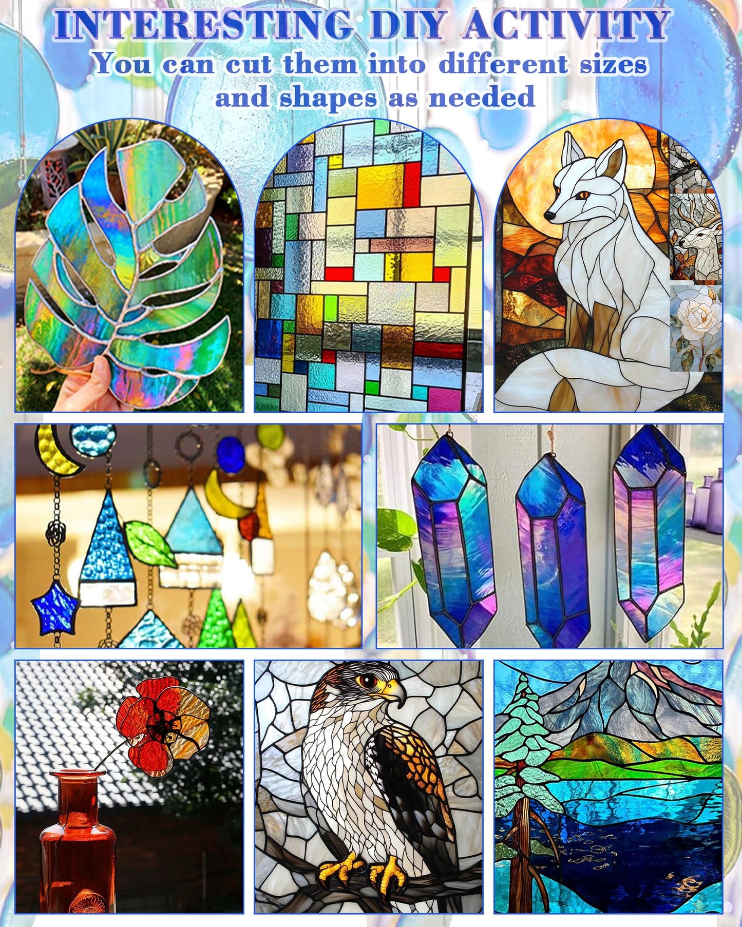 FIVEIZERO 24 Sheets Textured Stained Glass 4x6 Inch – Patterned Cathedral Glass for Privacy Windows, Mosaic Art, Fused Glass, Suncatchers & Lamp Shades – Stained Glass Supplies