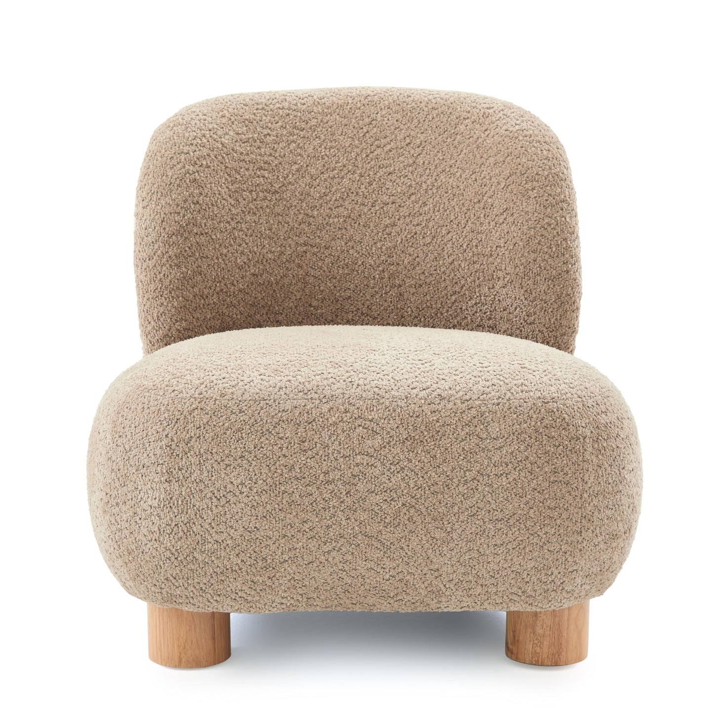 GDFStudio Modern Low Profile Accent Chair for Living Room, Boucle Upholstered Armless Chair with Rubberwood Legs, Comfy Lounge Armchair, Plush Cloud-Like Seating for Bedroom, Light Brown