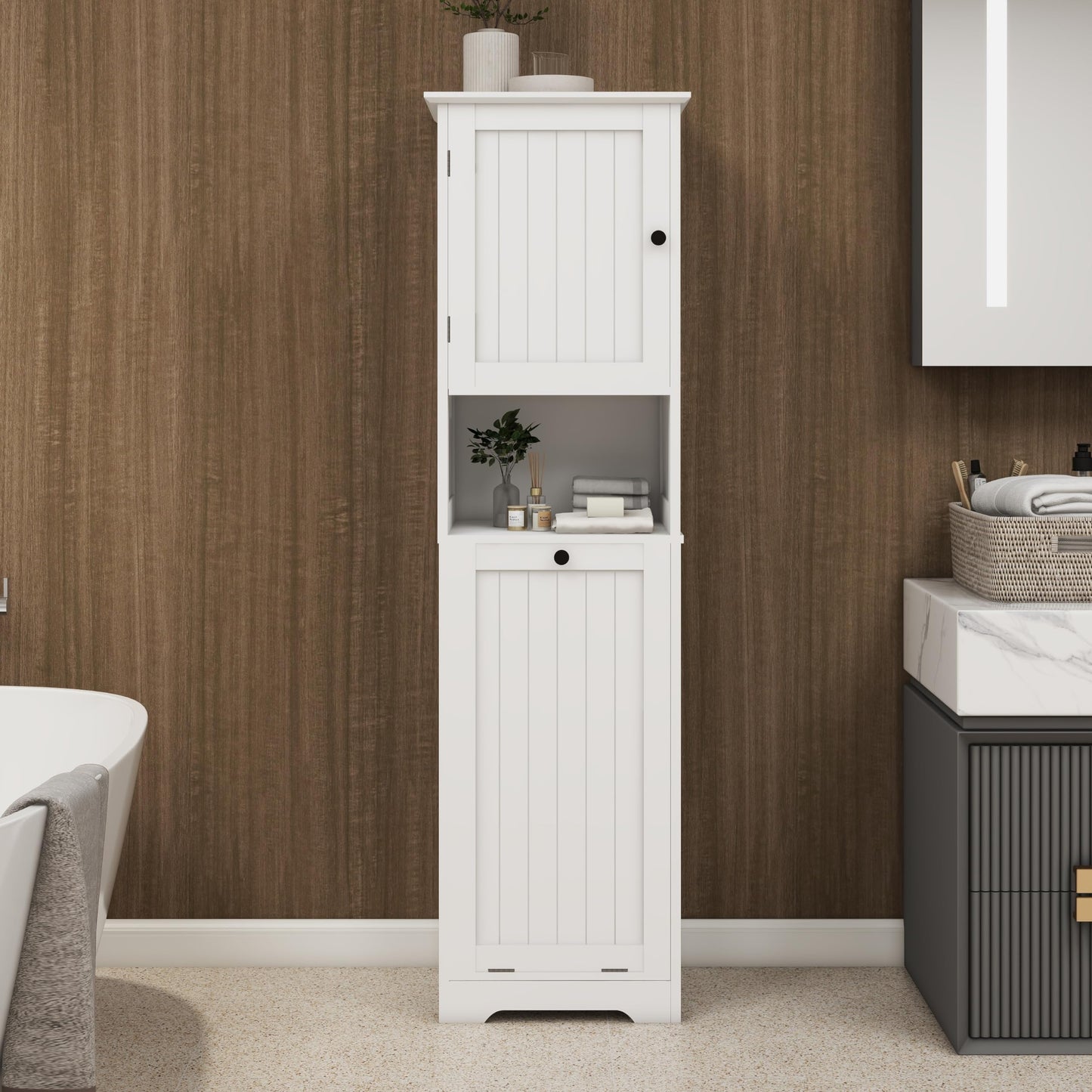 One Compartment One Door Tilt Out Laundry Sorter Cabinet White