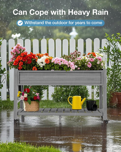 YEFU Raised Garden Bed with Legs: 57x18x30in Elevated Poly Planter with Wheels,Waterproof Mobile Raised Bed Garden, Elevated Planter Box Stand with Storage Shelf,for Deck,Patio,Porch,Yard (Grey,2pcs)