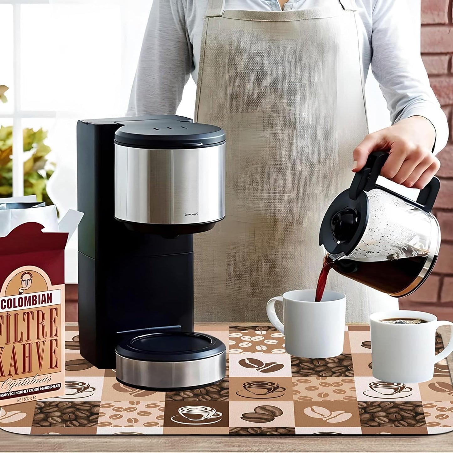 Coffee Bar Mat Accessories for Countertop, Super Absorbent Anti-Slip Silicone Dish Drying Mats, 19inx12in