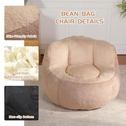 Oversized Bean Bag Chairs,Multicolor Faux Fur Couch Filled with Shredded Sponge,Large Lounger Sofa for Living Room,No Assembly Required,Brown+Camel