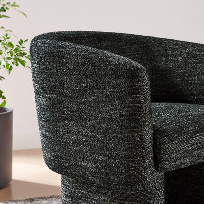 Modway Muse Comfy Barrel Accent Chair in Charcoal Boucle Fabric Cozy Round Reading Armchair – Upholstered Living Room Chair with Curved Back