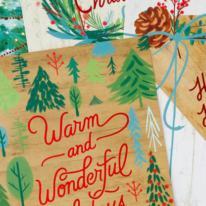 Hallmark Boxed Christmas Cards Assortment, Rustic Happy Holidays (4 Designs, 16 Cards and Envelopes)