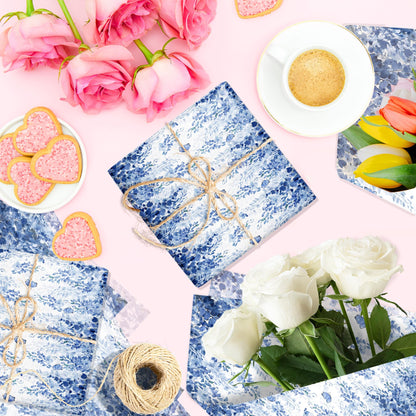 100 Sheets Blue Eucalyptus Leaf Tissue Paper Blue Botanical Leaves Wrapping Paper DIY Arts Tissue for Birthday Wedding Bridal Baby Shower Party Decor Supplies, 13.8 x 19.7 inches