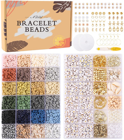 ADIIL 7200 Pcs Clay Beads Friendship Bracelet Making Kit, 24 Colors 6mm Polymer Heishi Beads, Neutral