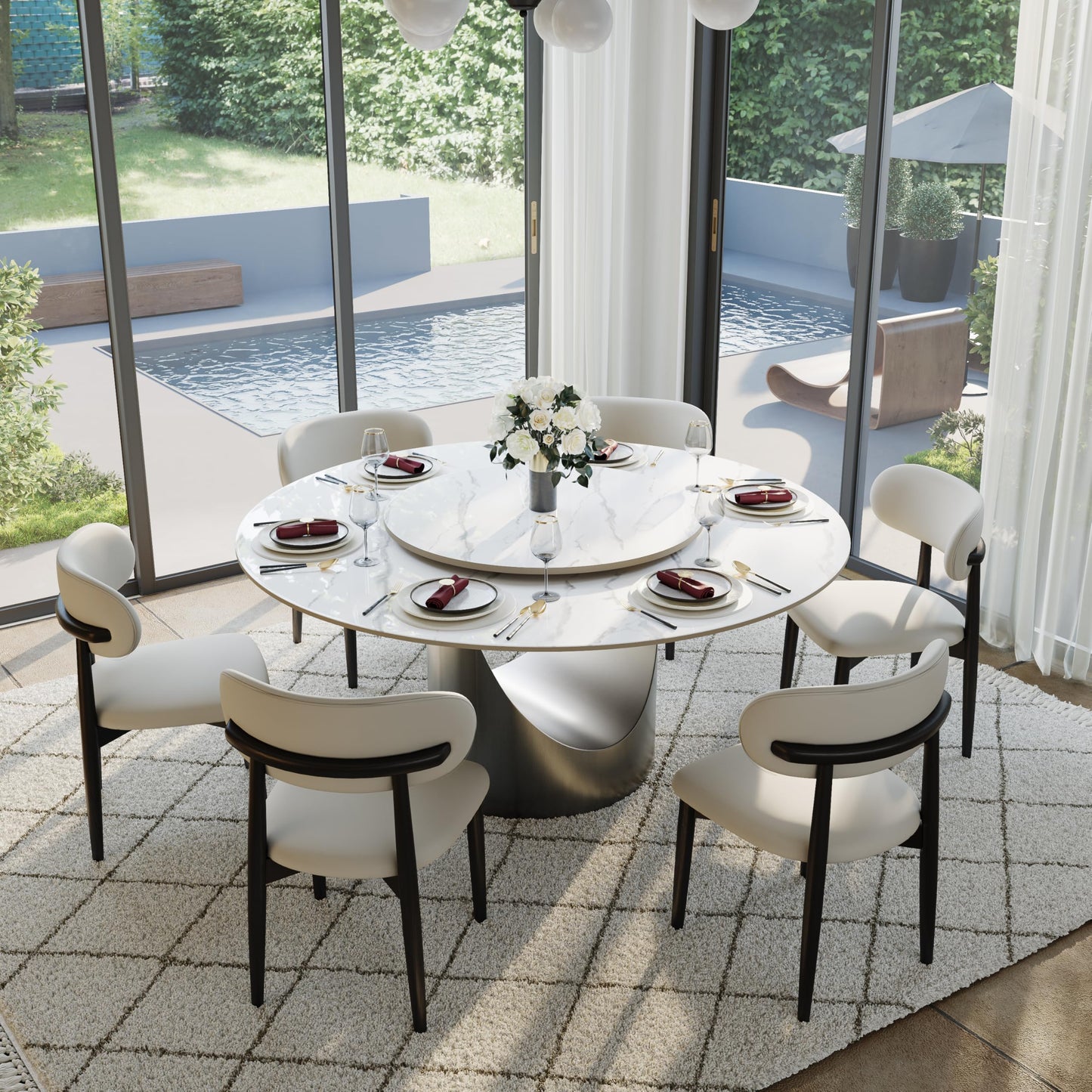 POVISON Modern Dining Chairs Set of 2, Armless Black Dining Chair with Sackcloth Cushions and Dark Walnut-Coloured Ash Wood, Pre-Assembled Design