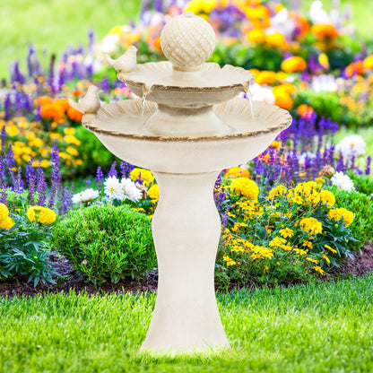 Sunnydaze 27" H 2-Tier Ceramic Water Fountain - Outdoor Water Feature for Patio, Yard, Balcony - Garden Fountain - White