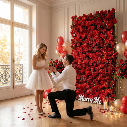 COCO FLOWERWALL Artificial Flower Wall Panels, Gorgeous 3D Silk Red Rose Floral Backdrop for Wedding, Baby Show, Party and Home Decor, Quick Assembly/Storage, Both Eco ＆ Pet Friendly (Grace, 8ft*8ft)