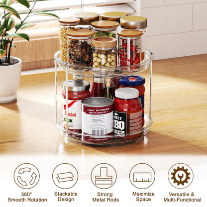 Pantasia 2 Tier Lazy Susan Turntable Organizer 9.25 inch, Rotating Spice Rack Organization for Cabinet, Bathroom, Pantry, Countertop, Kitchen, Vanity, Medicine Cabinet Organizer, Clear