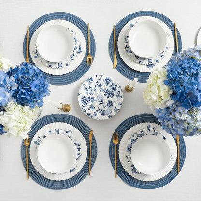Stone Lain Fiore 24-Piece Dinnerware Set New Bone China, Blue