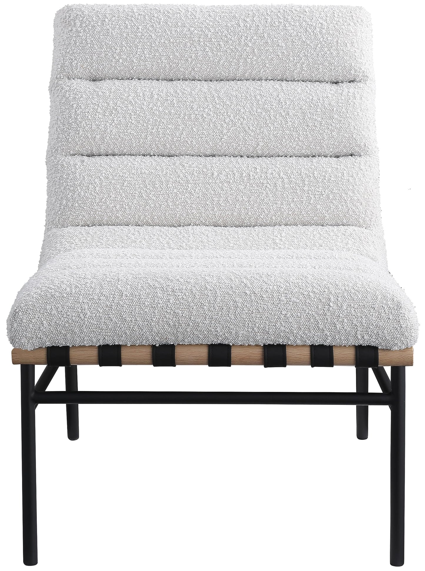 Meridian Furniture 411Cream Burke Collection Modern | Contemporary Accent Chair, Rich Cream Boucle Fabric, Black Vegan Leather Straps, Matte Black Metal Frame, 24.5" W x 29.5" D x 31.5" H, Cream