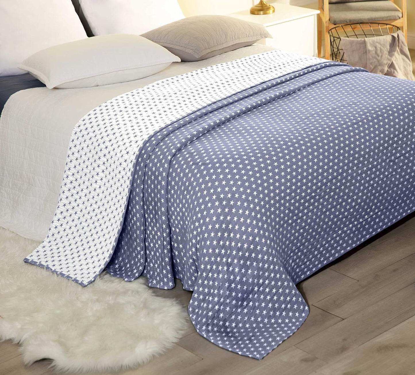 Sterling Creek Dawson Star Muslin Blanket Queen Three Layers Lightweight Breathable Cotton Gauzy Blanket for Adults