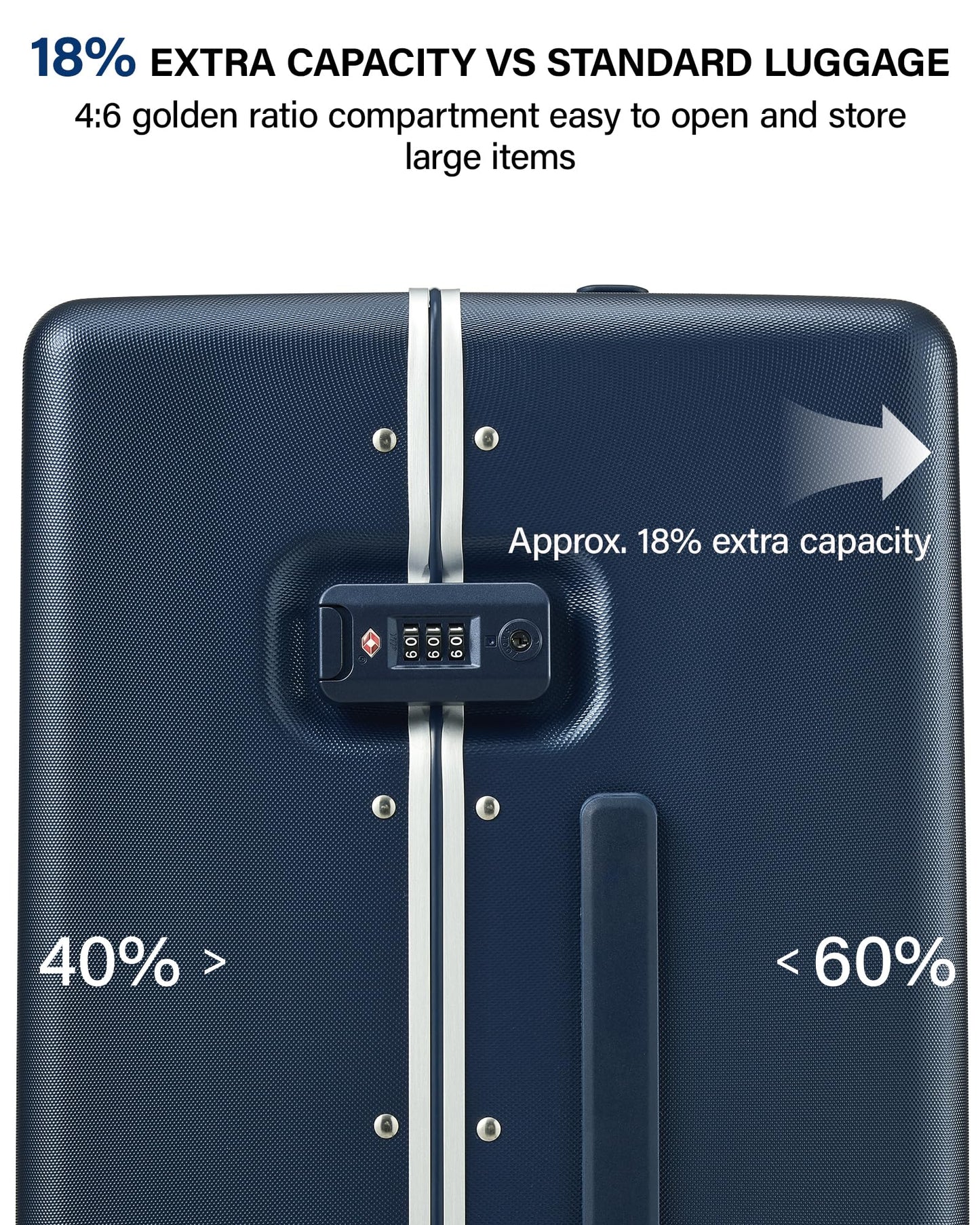 Hanke Premium 24 Inch Zipperless Medium Checked Luggage, Aluminum Frame Hard Shell PC Suitcase with TSA Lock and Multi-Handle Design, 8 Quiet Spinner Wheels for 1-2 Week Trip（Abyssal Blue）