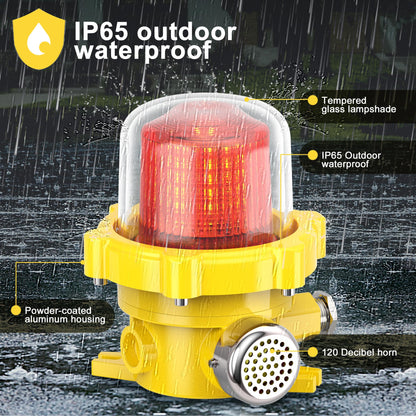ZJGMGD Industrial Rotating Siren Alarm with Red Strobe Light, High-Decibel 120dB Emergency Buzzer Beacon for Warehouse, Machinery, Intruder Alert DC24V
