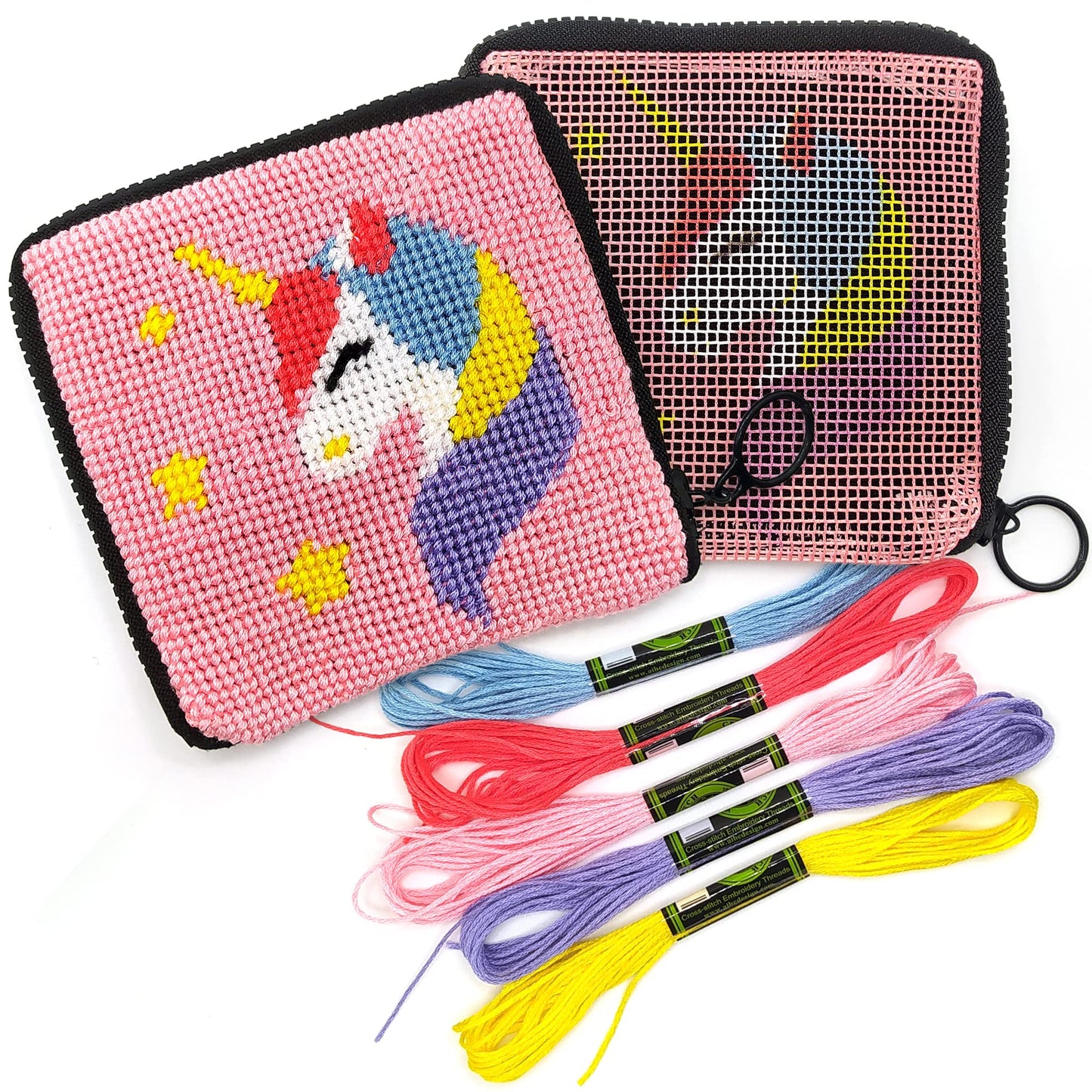 CRAFTILOO Needlepoint Kit for Kids — Beginner Cross Stitch Sewing Kit with Pre Printed Canvas, Easy Embroidery Arts and Crafts Starter Set for Girls and Boys Ages 6-12 (Unicorn)