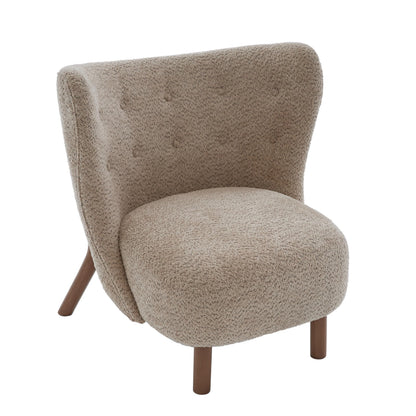 Christopher Knight Home Aurora Boucle Upholstered Wingback Accent Chair, Solid Wood Living Room Slipper Chair, Bedroom Comfy Reading Chair, Brown