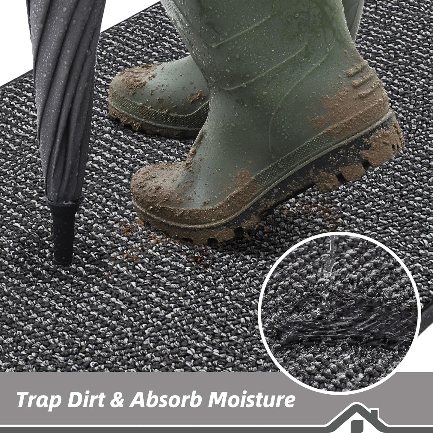 BEQHAUSE Dirt Trapper Door Mat - Non-Slip, Washable, Absorbent Entrance Mat | 20" x 32", Charcoal