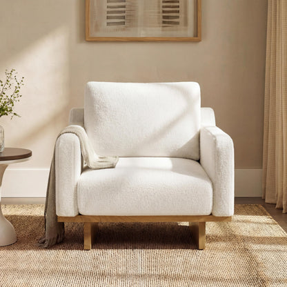Christopher Knight Home Modern Minimalist Accent Chair with Solid Wood Frame Soft Cushions Spacious Seat Living Room Bedroom Reading Chair, White