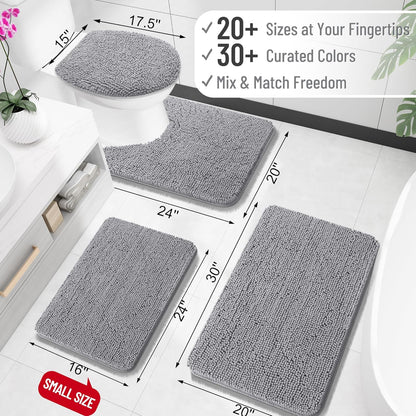 OLANLY Bathroom Rugs - Extra Soft Chenille Bath Mats with Rubber Backing | Quick Dry, Machine Washable, 30x20, Grey