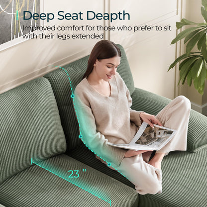 LINSY HOME Sectional Couch, 105'' W Corduroy U Shaped Sofa with Sleepable Armrests, 4 Seat Couch with Double Chaises, Deep Sofa for Living Room, Green