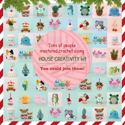 HOUSE CREATIVITY Crochet Kit for Beginners – Make a Christmas Tree & Cupcake, Amigurumi Crochet Starter Kit with Video Tutorial, Yarn & Hook, DIY Holiday Ornament & Cute Desk Decor Gift