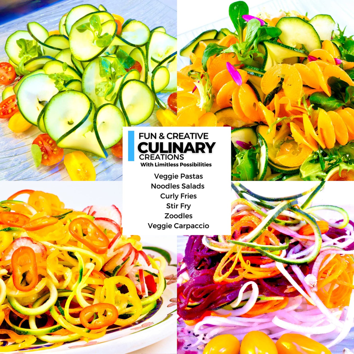 ICO 4-Blade Spiralizer Vegetable Slicer and Curly Fries Maker, Stronger than all Plastic Spiralizers with 3 Interchangeable Blades and 1 Built-In, Black