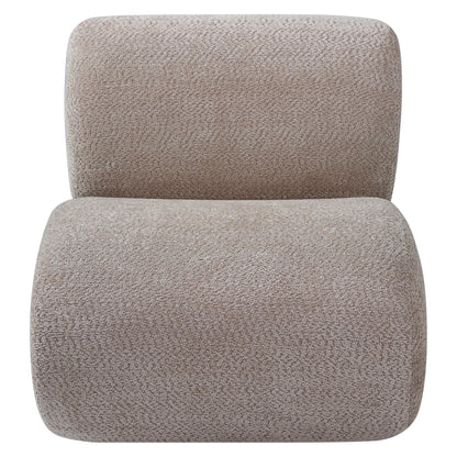 Merax 28" Modern Curved Boucle Accent Chair with Solid Wood Base, Mid-Century Armless Upholstered Slipper Lounge Chair for Living Room, Bedroom, Reading Nook, Natural + Almond