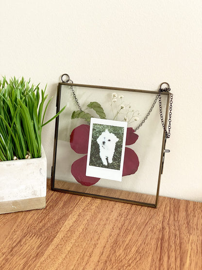 Beedecor Glass Frame for Pressed Flowers, Leaf and Artwork - Hanging Square Metal Picture Frames, Clear Double Glass Floating Frame, Wall Decor Photo Display, Set of 2 Flower Press Frames with Chain