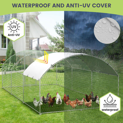 9.8'x13.1'x6.5' Large Metal Chicken Coop Walk-in Poultry Cage, Outdoor with Waterproof Anti-UV Cover & Galvanized Frame, Chicken Run for Backyard Farm, Ducks, Rabbits