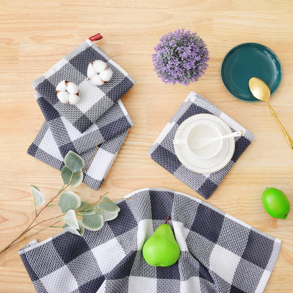 Homaxy 100% Cotton Waffle Weave Check Plaid Dish Cloths, 12 x 12 Inches, 6-Pack Super Soft & Absorbent Dish Towels