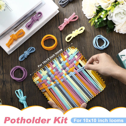 Daifunli 600 Pcs 10 Inch Potholder Loom Loop Bulk Weaving Loop Craft Kit Colorful Flexible Potholder Loom Complete Kit to Weave 18 Large, Refill Elastic Weaving for DIY Crafts Supplies(Bright Color)