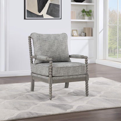 OSP Home Furnishings Abbott Spindle Accent Chair with Padded Spring Seat and Brushed Grey Base, Graphite Fabric