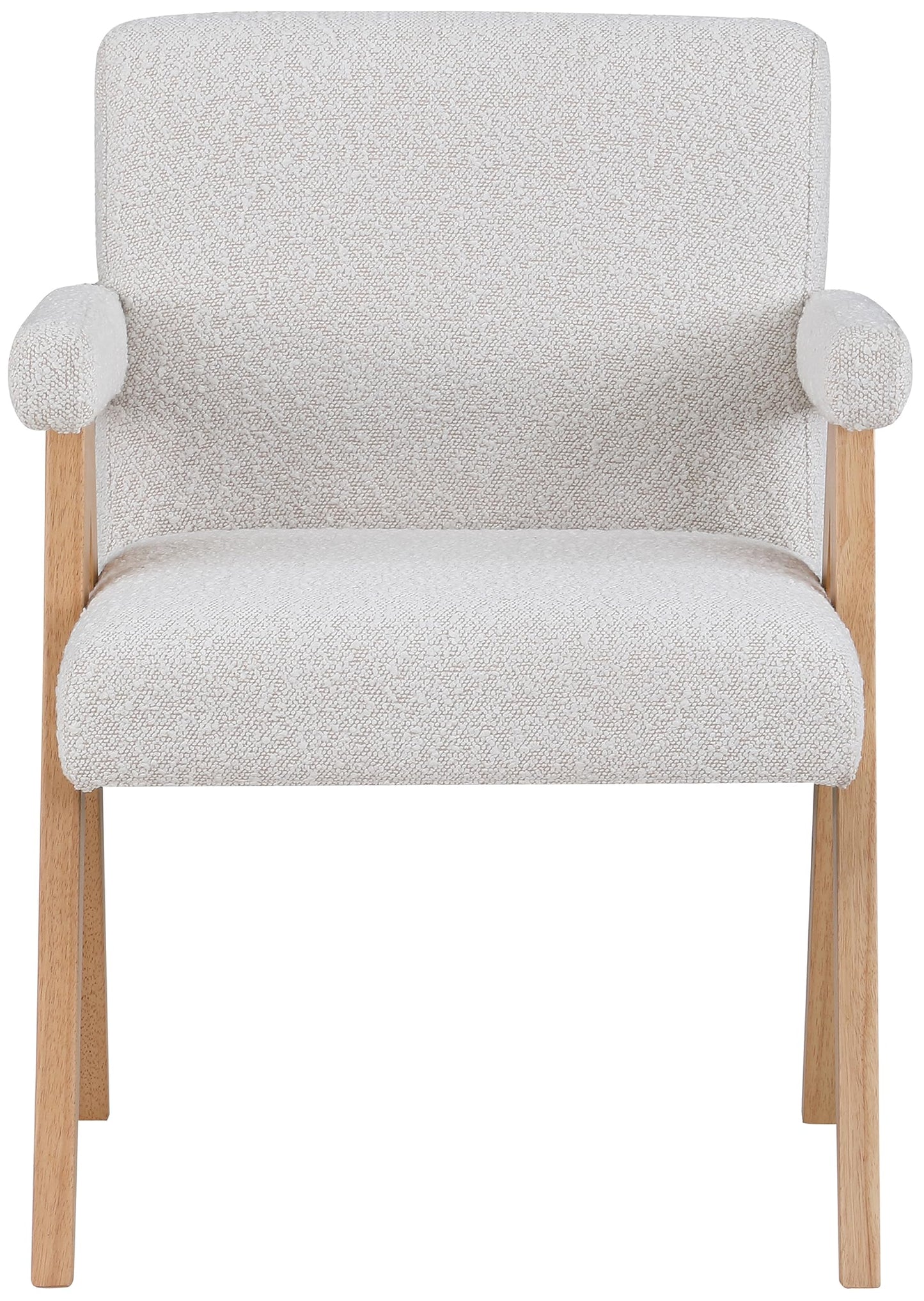 Meridian Furniture 480Cream Woodloch Collection Mid-Century Modern Boucle Fabric Upholstered Accent Chair with Rich Cream Boucle Fabric, Natural Finish Solid Wood, 24.5" W x 23.5" D x 32" H, Cream