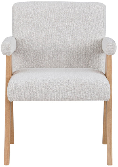 Meridian Furniture 480Cream Woodloch Collection Mid-Century Modern Boucle Fabric Upholstered Accent Chair with Rich Cream Boucle Fabric, Natural Finish Solid Wood, 24.5" W x 23.5" D x 32" H, Cream