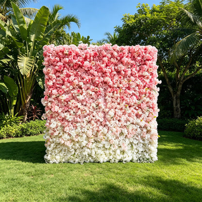 5D Realistic Rose Flower Wall Backdrop, 8×8FT Reusable Flower Wall Panel, Easy to Install & Store, Ideal for Wedding, Birthday Party & Home Decoration, Pink-to-White Gradient, Without Stand