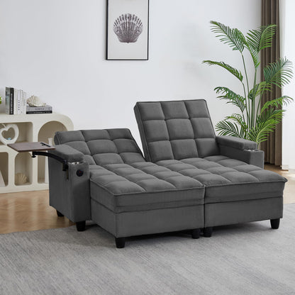 Eafurn Double Chaise Lounge Recliner with Storage, 71" Modern Sleeper Loveseat Sofa Couch with 6-Position Adjustable Split Backrest, Cup Holders and Swivel Tray Table for Living Room